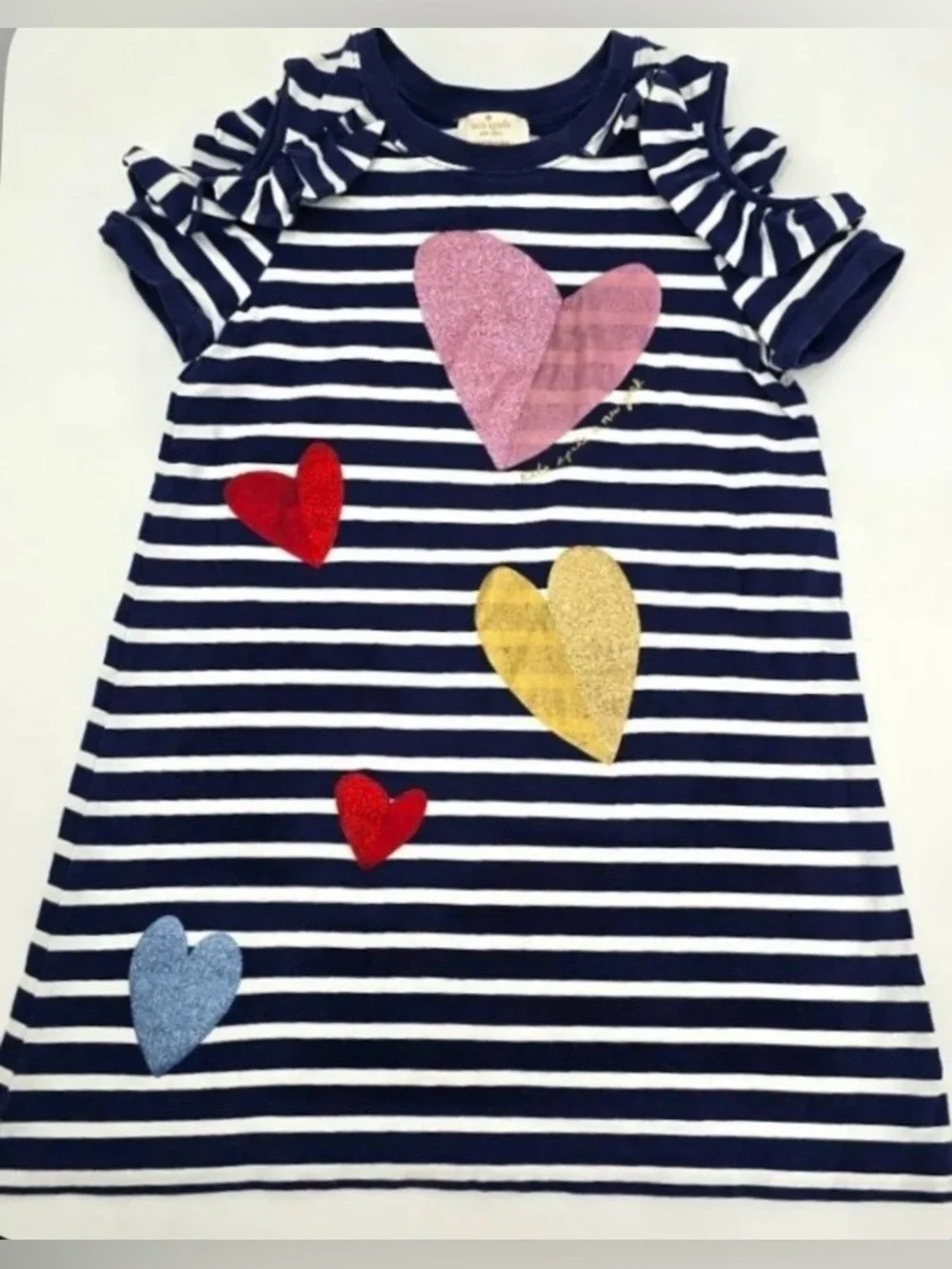 kate spade Stripe cold Shoulder Dress with Multicolor Foil Hearts